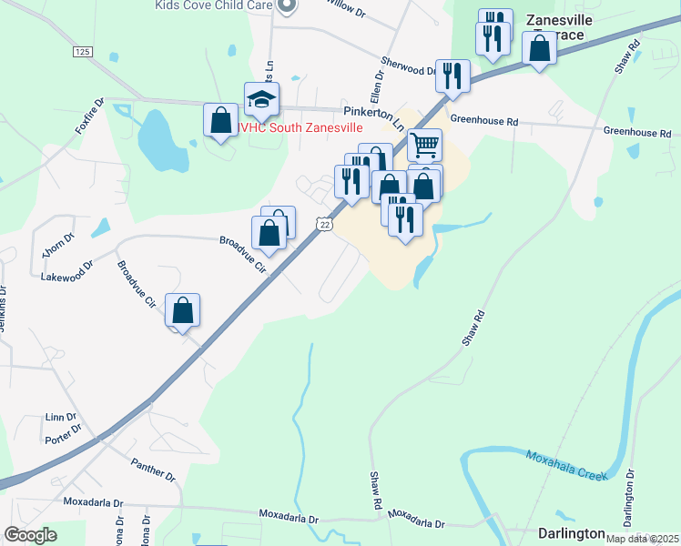 map of restaurants, bars, coffee shops, grocery stores, and more near 2870 Maysville Pike in Zanesville