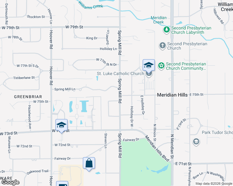 map of restaurants, bars, coffee shops, grocery stores, and more near 415 Spring Mill Lane in Indianapolis