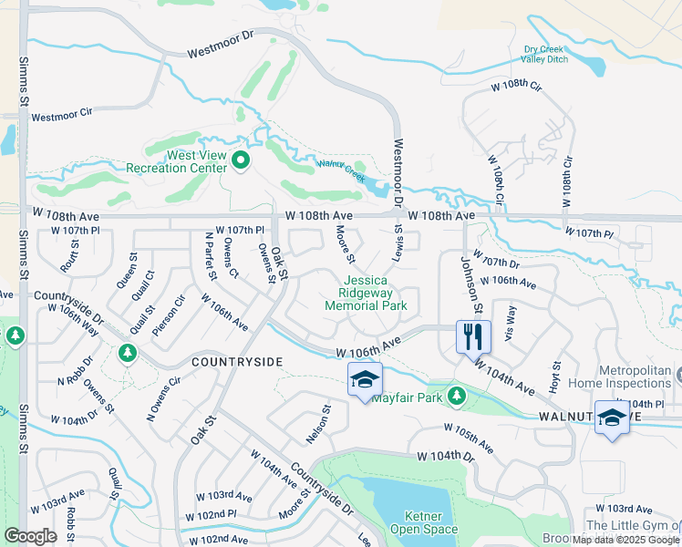 map of restaurants, bars, coffee shops, grocery stores, and more near 10557 West 107th Avenue in Westminster
