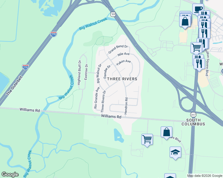 map of restaurants, bars, coffee shops, grocery stores, and more near 3612 Elk Run Court in Groveport