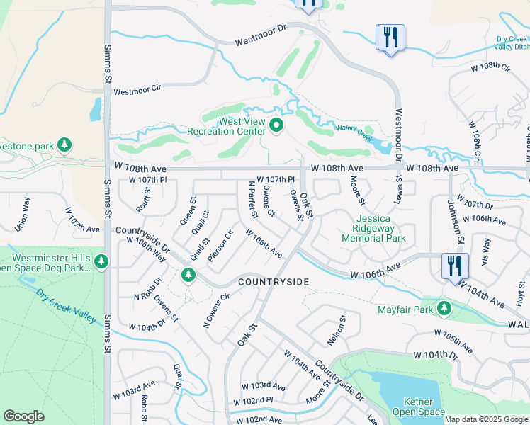 map of restaurants, bars, coffee shops, grocery stores, and more near 10971 West 107th Avenue in Westminster