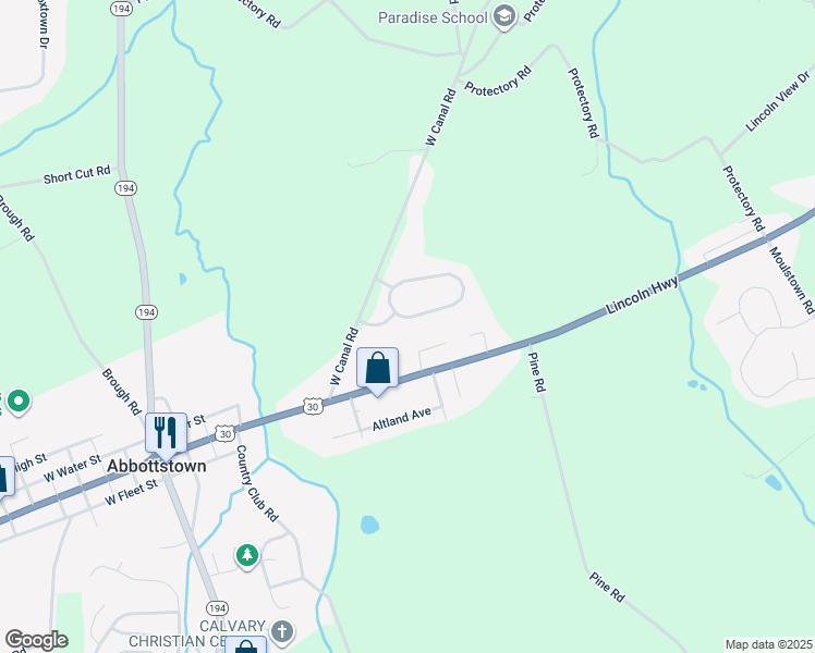 map of restaurants, bars, coffee shops, grocery stores, and more near 7680 Green Ridge Ln. in Abbottstown