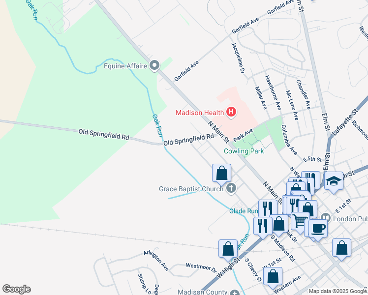 map of restaurants, bars, coffee shops, grocery stores, and more near 75 Old Springfield Road in London