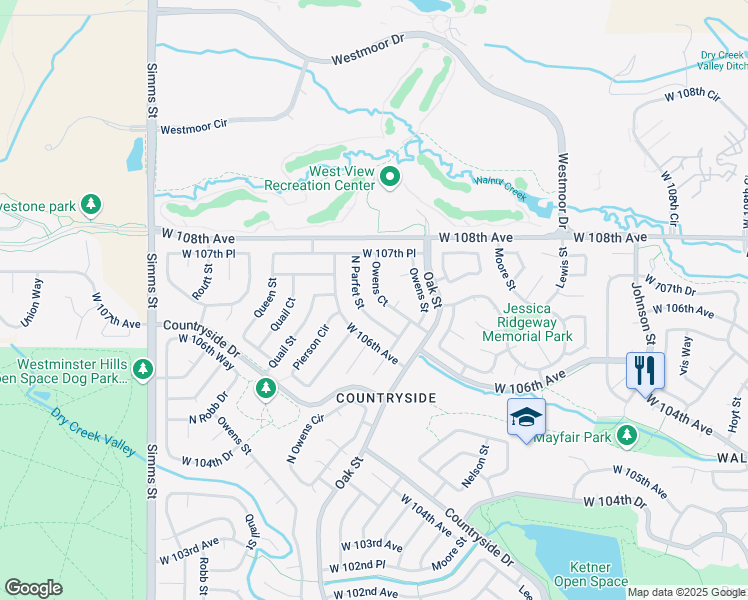 map of restaurants, bars, coffee shops, grocery stores, and more near 10971 West 107th Avenue in Westminster