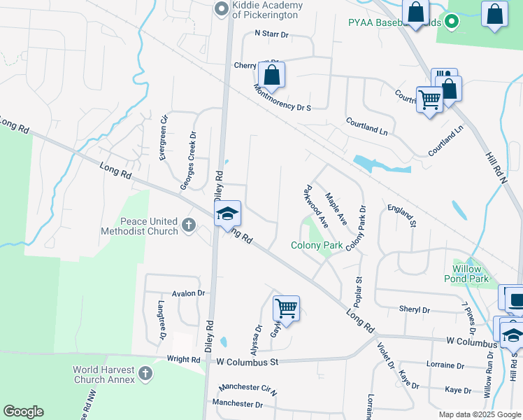 map of restaurants, bars, coffee shops, grocery stores, and more near 270 Florence Drive in Pickerington