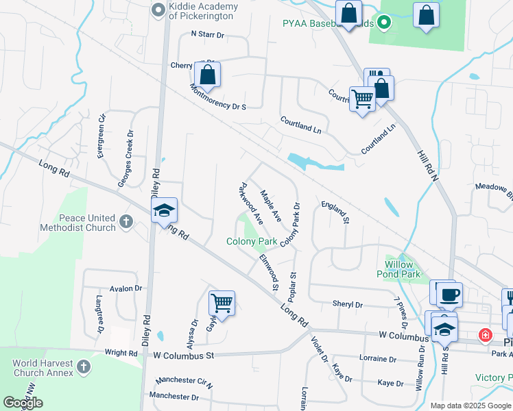 map of restaurants, bars, coffee shops, grocery stores, and more near 295 Parkwood Avenue in Pickerington