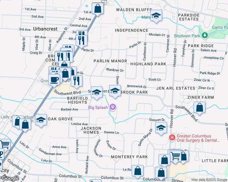 map of restaurants, bars, coffee shops, grocery stores, and more near 3556 Canter Court in Grove City