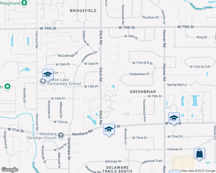 map of restaurants, bars, coffee shops, grocery stores, and more near 1311 75th Court in Indianapolis
