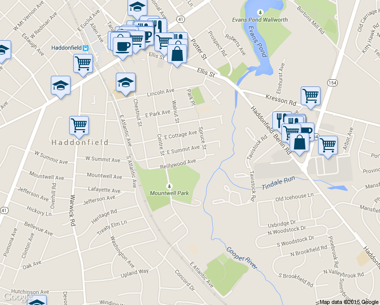map of restaurants, bars, coffee shops, grocery stores, and more near 308 East Summit Avenue in Haddonfield