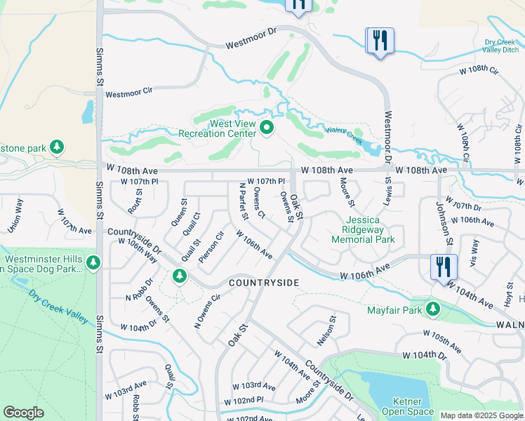 map of restaurants, bars, coffee shops, grocery stores, and more near 10971 West 107th Avenue in Westminster