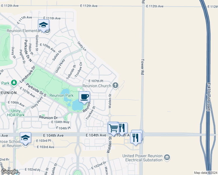 map of restaurants, bars, coffee shops, grocery stores, and more near 10700 Waco Street in Commerce City