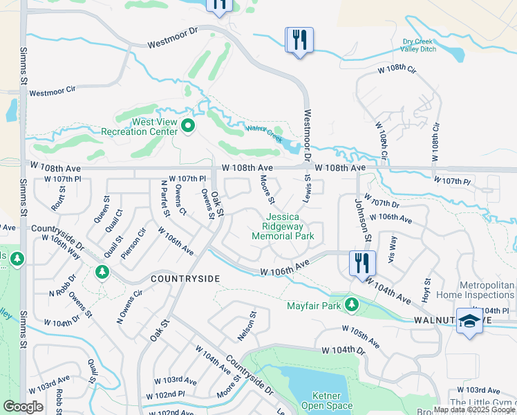map of restaurants, bars, coffee shops, grocery stores, and more near 10557 West 107th Avenue in Westminster