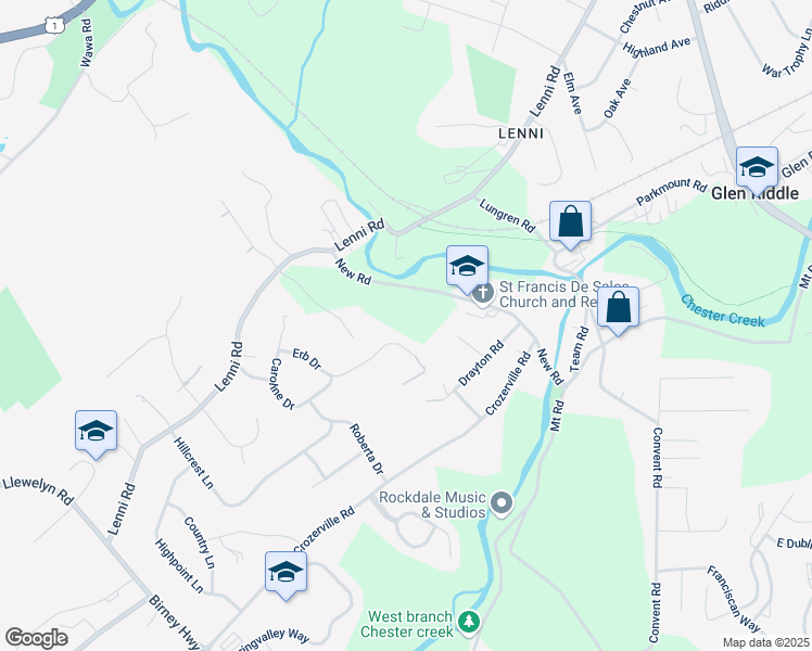 map of restaurants, bars, coffee shops, grocery stores, and more near 1685 Erb Drive in Aston