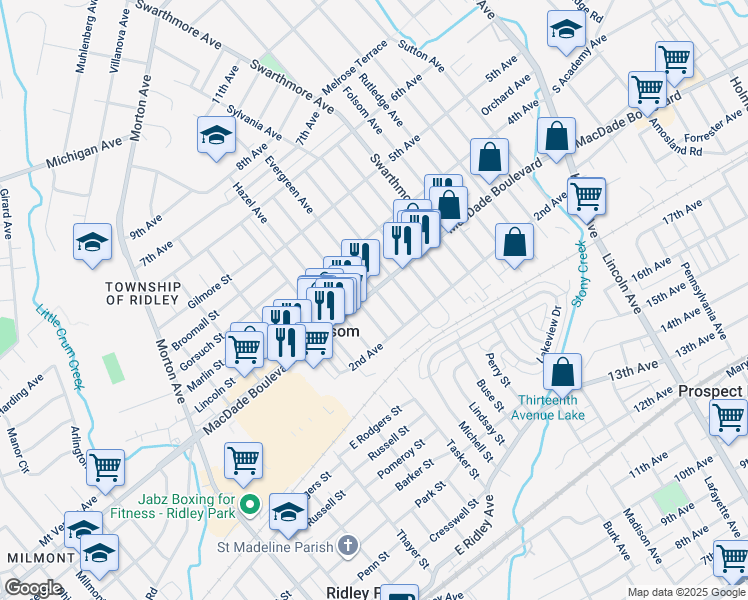 map of restaurants, bars, coffee shops, grocery stores, and more near 720 MacDade Boulevard in Folsom