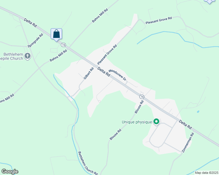 map of restaurants, bars, coffee shops, grocery stores, and more near 25 Forest Ridge Court in Red Lion