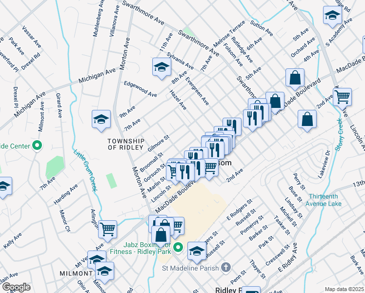 map of restaurants, bars, coffee shops, grocery stores, and more near 413 Gorsuch Street in Folsom
