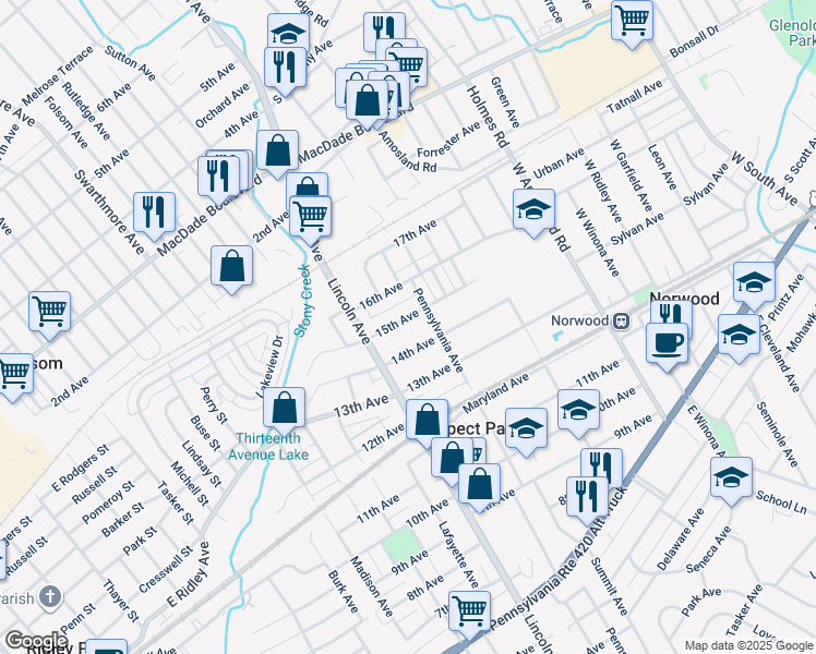 map of restaurants, bars, coffee shops, grocery stores, and more near 722 15th Avenue in Prospect Park
