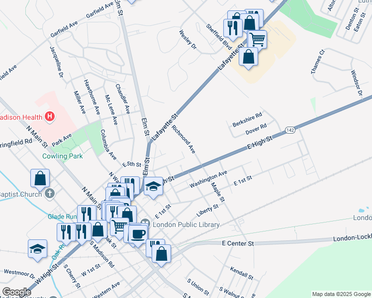 map of restaurants, bars, coffee shops, grocery stores, and more near 11 Richmond Ave in London