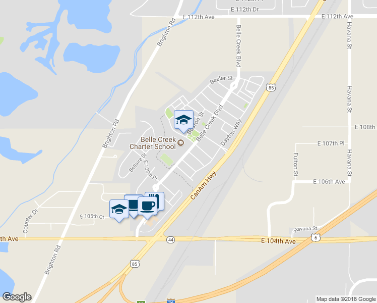 map of restaurants, bars, coffee shops, grocery stores, and more near East 106th Place in Henderson