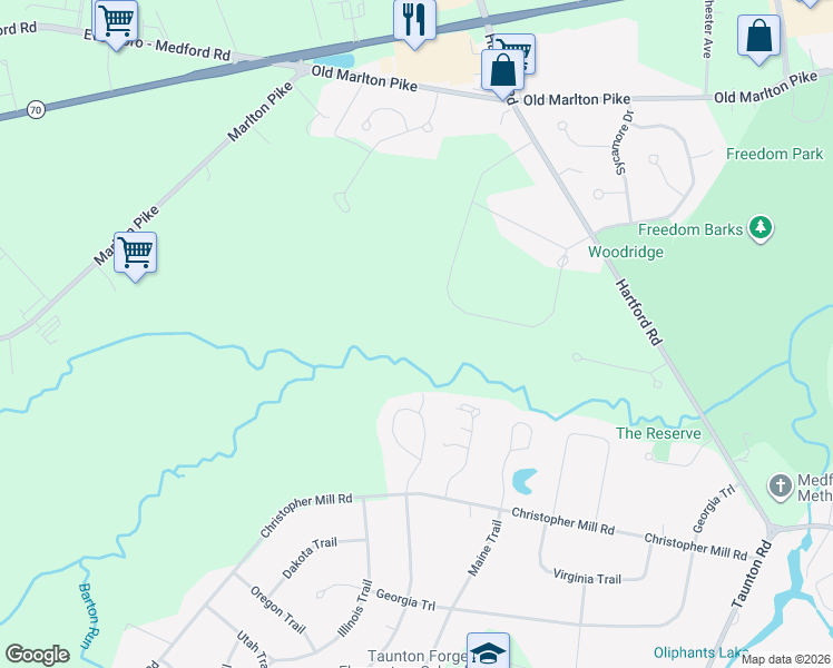 map of restaurants, bars, coffee shops, grocery stores, and more near 40 Cooper Tomlinson Road in Medford