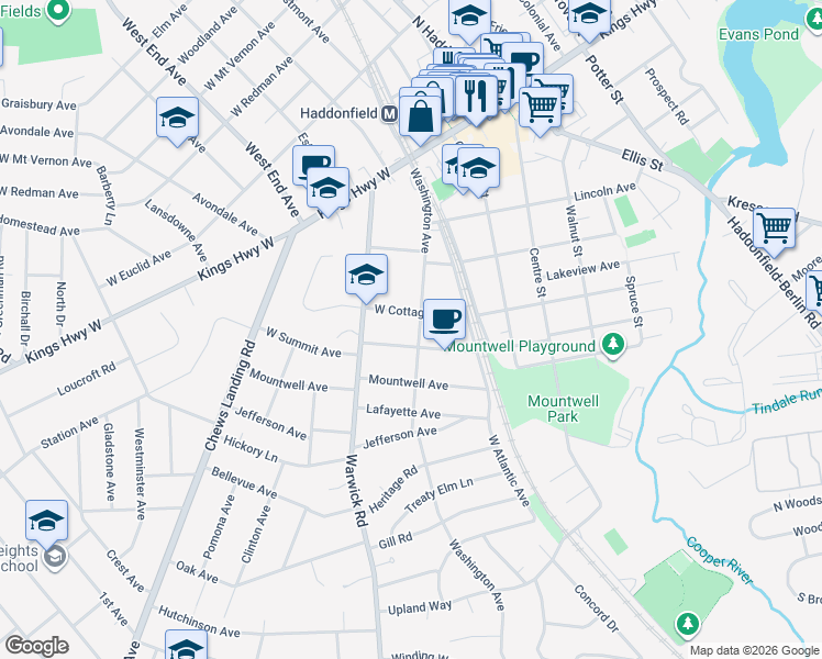 map of restaurants, bars, coffee shops, grocery stores, and more near 312 Washington Avenue in Haddonfield