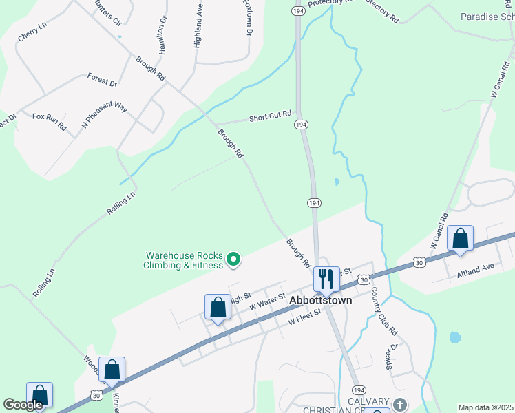 map of restaurants, bars, coffee shops, grocery stores, and more near 372 Brough Road in Abbottstown