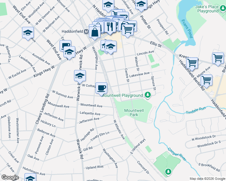 map of restaurants, bars, coffee shops, grocery stores, and more near 309 East Atlantic Avenue in Haddonfield
