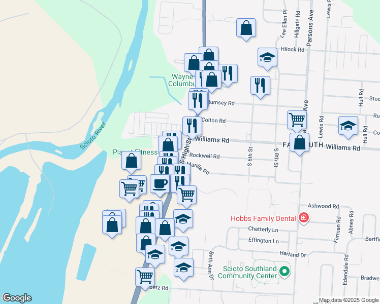map of restaurants, bars, coffee shops, grocery stores, and more near 3460 U.S. 23 in Columbus