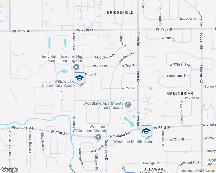 map of restaurants, bars, coffee shops, grocery stores, and more near 7530 Grandview Drive in Indianapolis