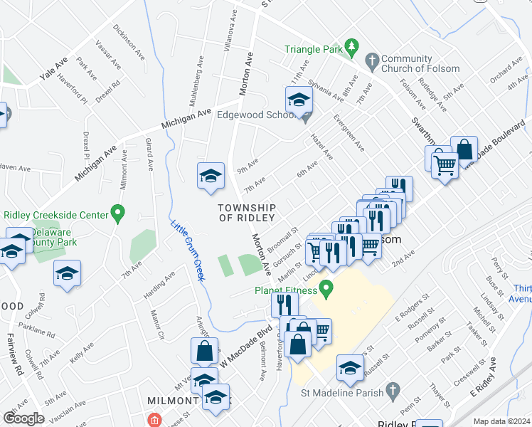 map of restaurants, bars, coffee shops, grocery stores, and more near 530 Anderson Avenue in Folsom