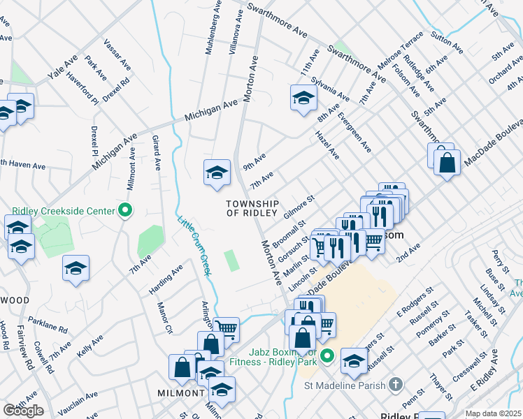 map of restaurants, bars, coffee shops, grocery stores, and more near 102 6th Avenue in Folsom