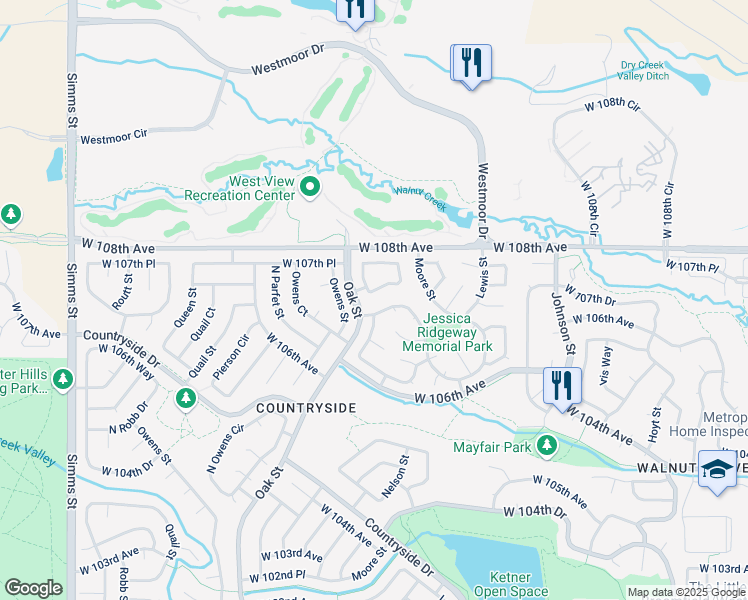 map of restaurants, bars, coffee shops, grocery stores, and more near 10720 West 107th Circle in Westminster