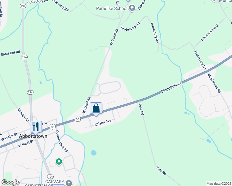 map of restaurants, bars, coffee shops, grocery stores, and more near 7668 Green Ridge Ln. in Abbottstown