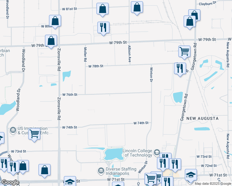 map of restaurants, bars, coffee shops, grocery stores, and more near in Indianapolis