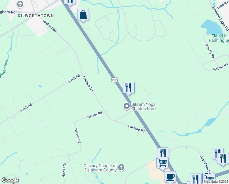 map of restaurants, bars, coffee shops, grocery stores, and more near 1516 Wilmington Pike in West Chester