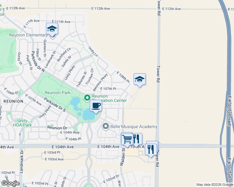 map of restaurants, bars, coffee shops, grocery stores, and more near 10700 Waco Street in Commerce City