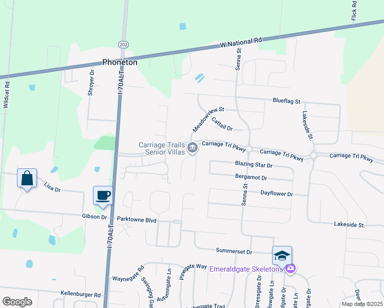 map of restaurants, bars, coffee shops, grocery stores, and more near 1000 Waterside Circle in Tipp City