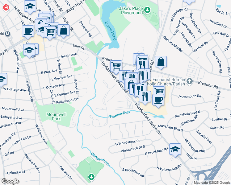 map of restaurants, bars, coffee shops, grocery stores, and more near 9 McPhelin Avenue in Cherry Hill Township