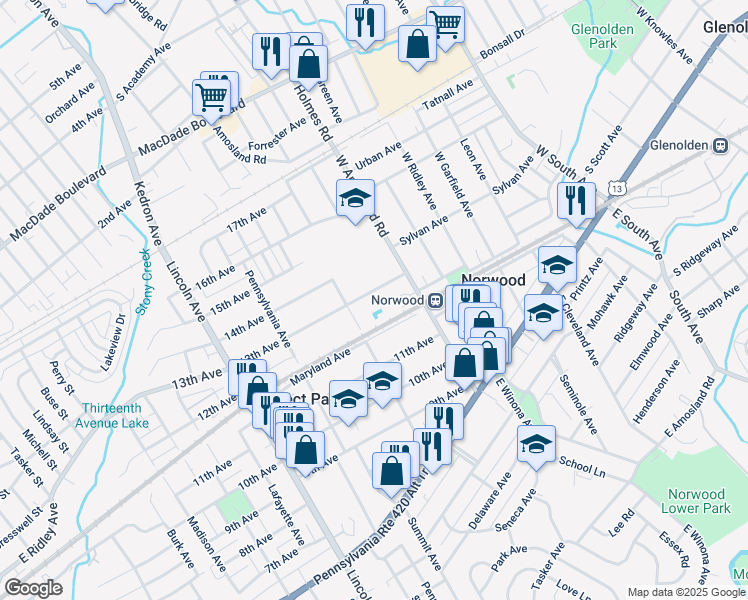 map of restaurants, bars, coffee shops, grocery stores, and more near 1299 Washington Avenue in Prospect Park