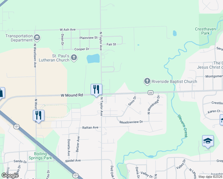 map of restaurants, bars, coffee shops, grocery stores, and more near 1454 West Mound Road in Decatur