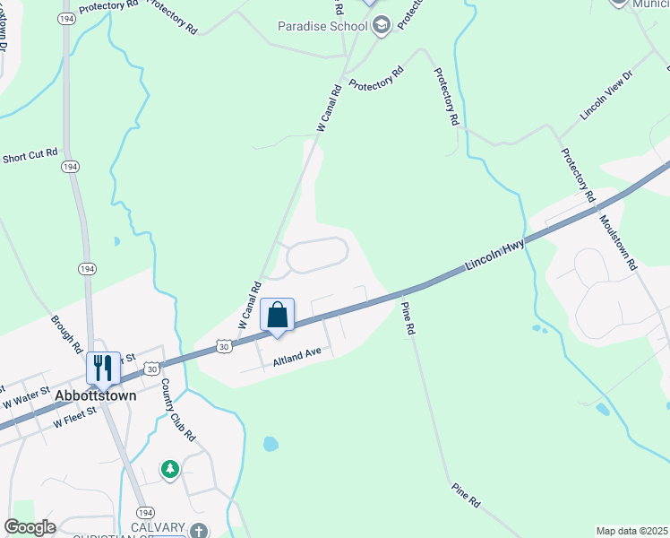 map of restaurants, bars, coffee shops, grocery stores, and more near 7668 Green Ridge Ln. in Abbottstown