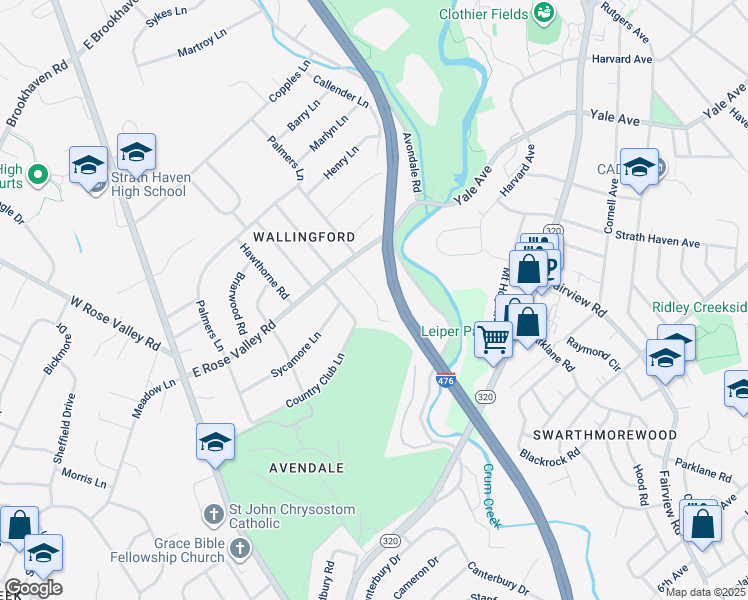 map of restaurants, bars, coffee shops, grocery stores, and more near 506 Oakcrest Lane in Nether Providence Township