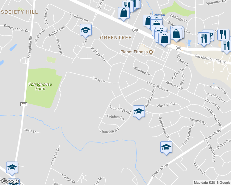 map of restaurants, bars, coffee shops, grocery stores, and more near 4 Anvil Court in Cherry Hill