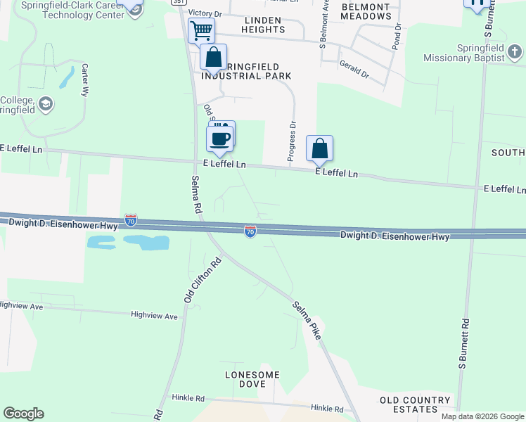 map of restaurants, bars, coffee shops, grocery stores, and more near 2400 Old Selma Road in Springfield