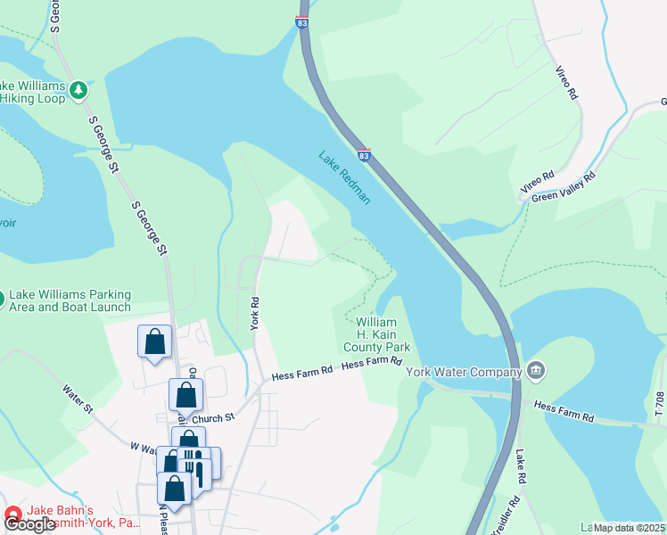 map of restaurants, bars, coffee shops, grocery stores, and more near York Road in York County