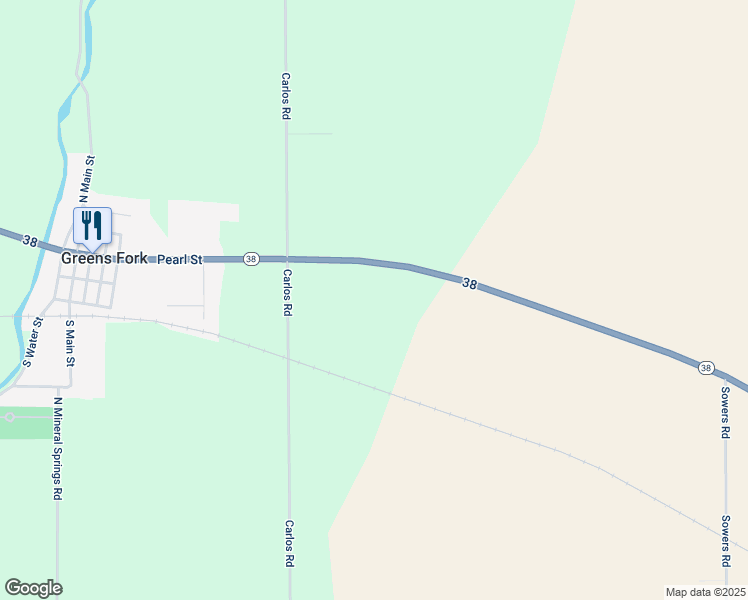 map of restaurants, bars, coffee shops, grocery stores, and more near 8095 Indiana 38 in Greens Fork