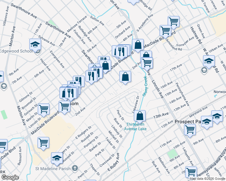 map of restaurants, bars, coffee shops, grocery stores, and more near 119 Swarthmore Avenue in Folsom