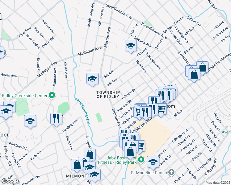 map of restaurants, bars, coffee shops, grocery stores, and more near 108 6th Avenue in Folsom