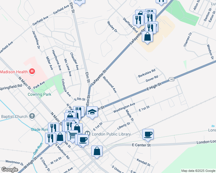 map of restaurants, bars, coffee shops, grocery stores, and more near 11 Richmond Avenue in London