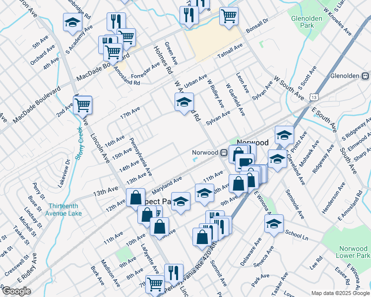 map of restaurants, bars, coffee shops, grocery stores, and more near 547 13th Avenue in Prospect Park